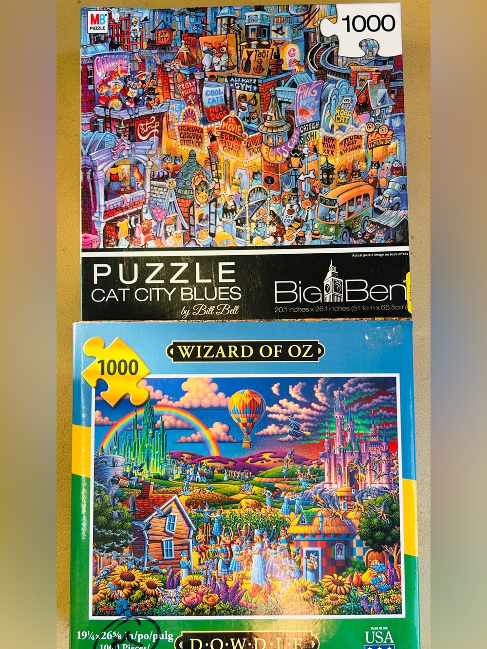 SET OF 2 Puzzles•DOWDLE Wizard of Oz (USA Made) & BIG BEN Cat City Blues 1000pcs